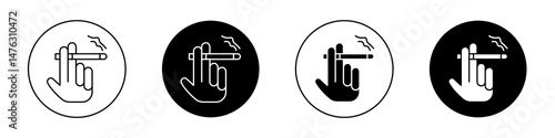 Hand holding cigarette flat illustration of vector icon on white background.