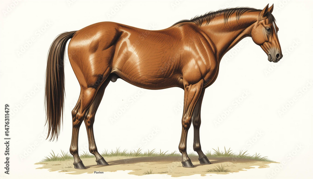 Obraz premium Chestnut Horse Equine Anatomy Side Profile Farm Animal Horse Breed Equestrian Art