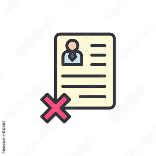 Rejected Application Form With An Illustrated Person And Pink Cross