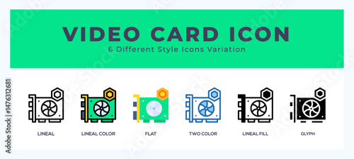 Video card icon set with different styles. Design elements for logo. Vector illustration.