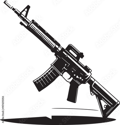 Black and White Illustration of an Assault Rifle
