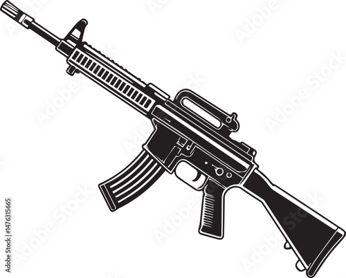 Black and White Illustration of an Assault Rifle

