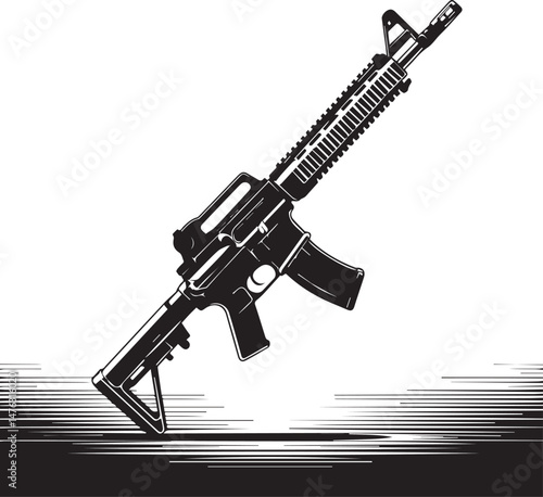 Black and White Illustration of an Assault Rifle
