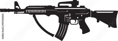 Black and White Illustration of an Assault Rifle
