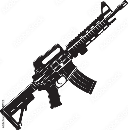 Black and White Illustration of an Assault Rifle
