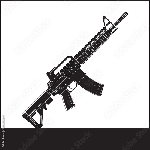 Black and White Illustration of an Assault Rifle
