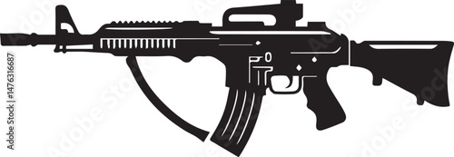 Black and White Illustration of an Assault Rifle

