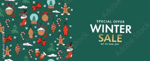 Christmas sale, pattern. Hand drawn illustration.