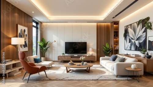 Wallpaper Mural Modern and Bright Living Room Design with Elegant Furniture and Natural Elements in Stylish Interior Torontodigital.ca