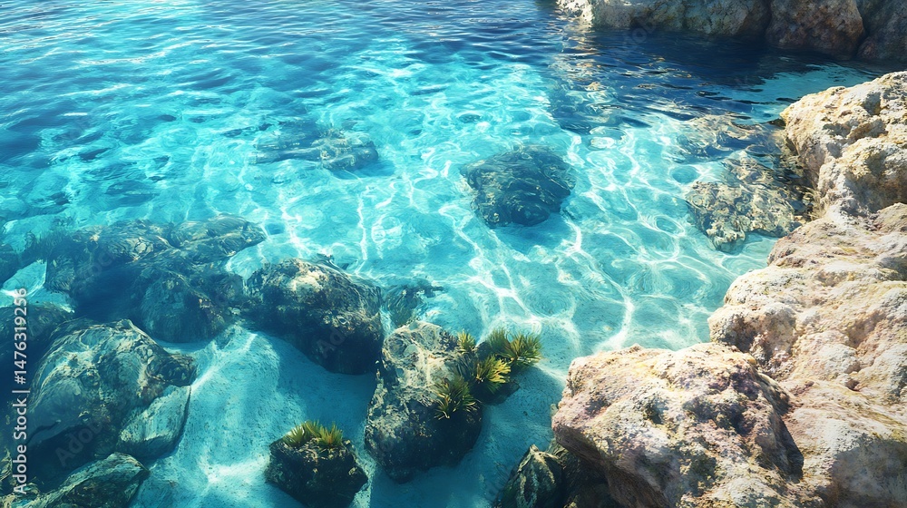 Fototapeta premium Ocean water and rock shoreline scene