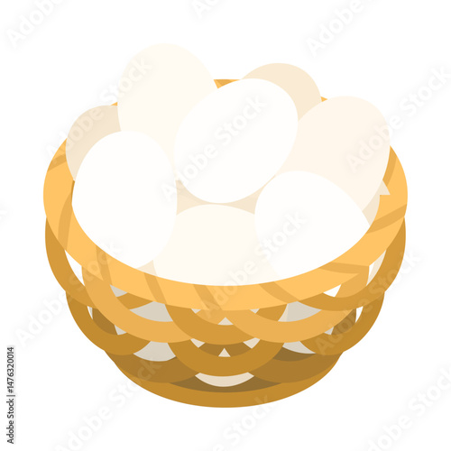 カゴに入った卵。フラットなベクターイラスト。
Eggs in a basket. Flat vector illustration.