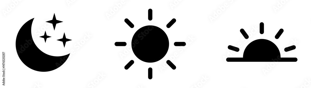 custom made wallpaper toronto digitalTime of the day signs. Rising and setting sun icon, crescent moon and stars, day and night time symbols. Vector illustration.