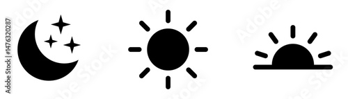 Wallpaper Mural Time of the day signs. Rising and setting sun icon, crescent moon and stars, day and night time symbols. Vector illustration. Torontodigital.ca