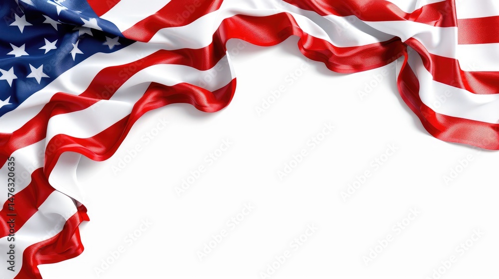 American Flag Draped Frame On White Background