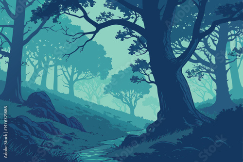 38 dark mysterious enchanted forest, tall trees with lush foliage, ethereal mist and fog, atmospheric lighting, vibrant colors, detailed landscape, cinematic composition, digital art