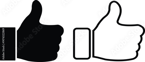Thumb-up flat and outline icon set. Representing approval, agreement, expressing positive feedback and conveying messages of support, satisfaction and encouragement isolated on transparent background.