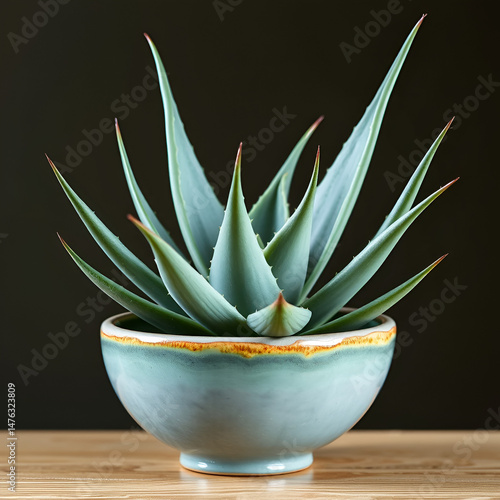 dandle aloe in ceramic vessel with pastel art