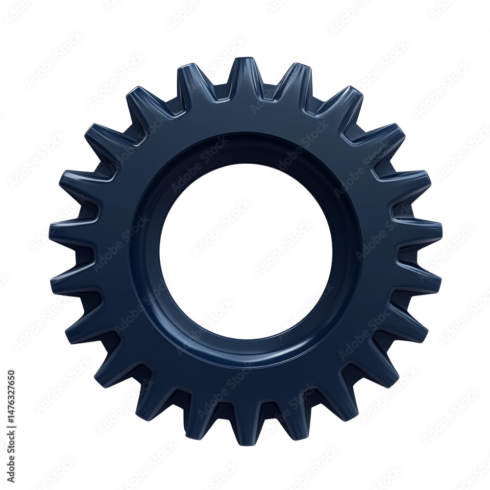 Isolated detailed 3D rendering of a solitary navy cogwheel, representing mechanical efficiency and engineering with transparent backdrop Isolated detailed 3D rendering of a solitary navy cogwheel, representing mechanical efficiency and engineering with transparent backdrop