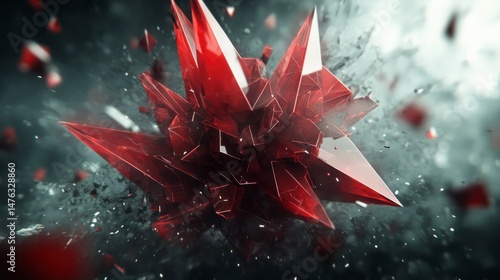 Shattered Red Crystal Cluster Explosion