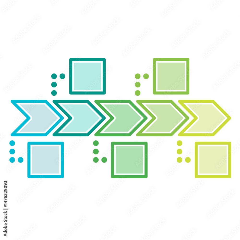 Modern Process Flow Chart with Gradient Arrows and Square Elements for Business Workflow and Data Visualization Modern Process Flow Chart with Gradient Arrows and Square Elements for Business Workflow and Data Visualization