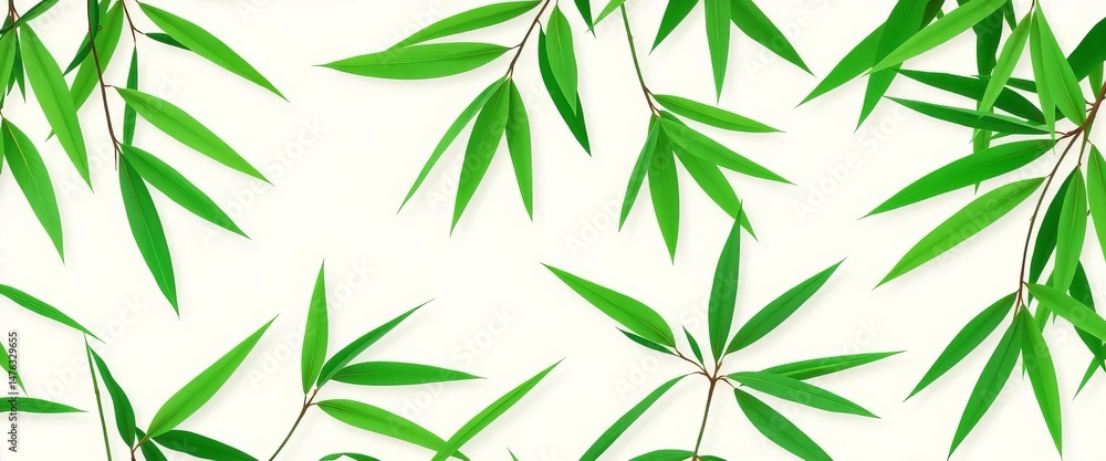 Fototapeta premium Stylized green bamboo leaves on a pale background, ample empty space, green, empty space
