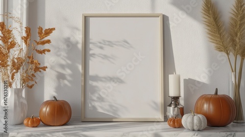 Autumnal framed mockup on marble