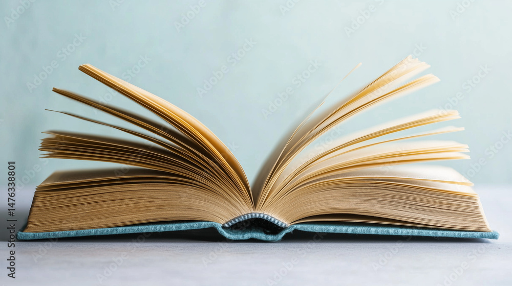 Fototapeta premium Open book, soft lighting, space for copying.