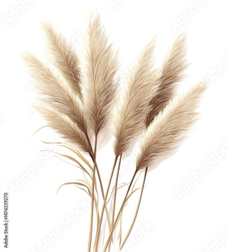 Beige fluffy ornamental grasses, detailed render