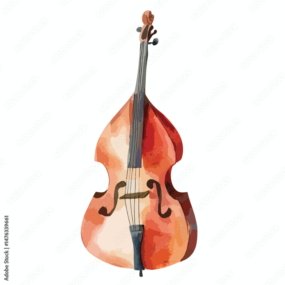 Fototapeta premium Double Bass cute watercolors illustration isolated on white background