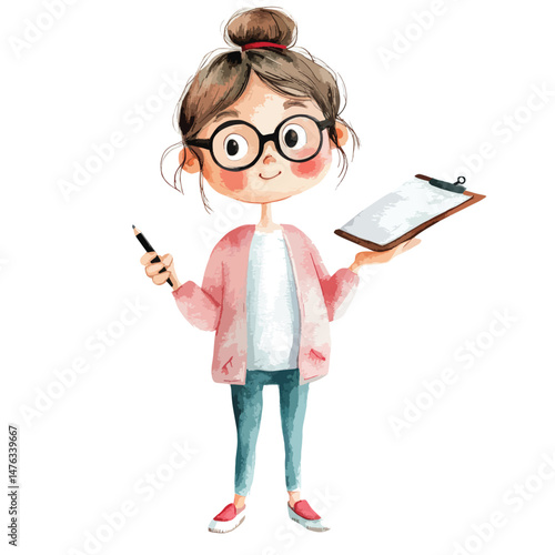 girl Auditor cute watercolors illustration isolated on white background
