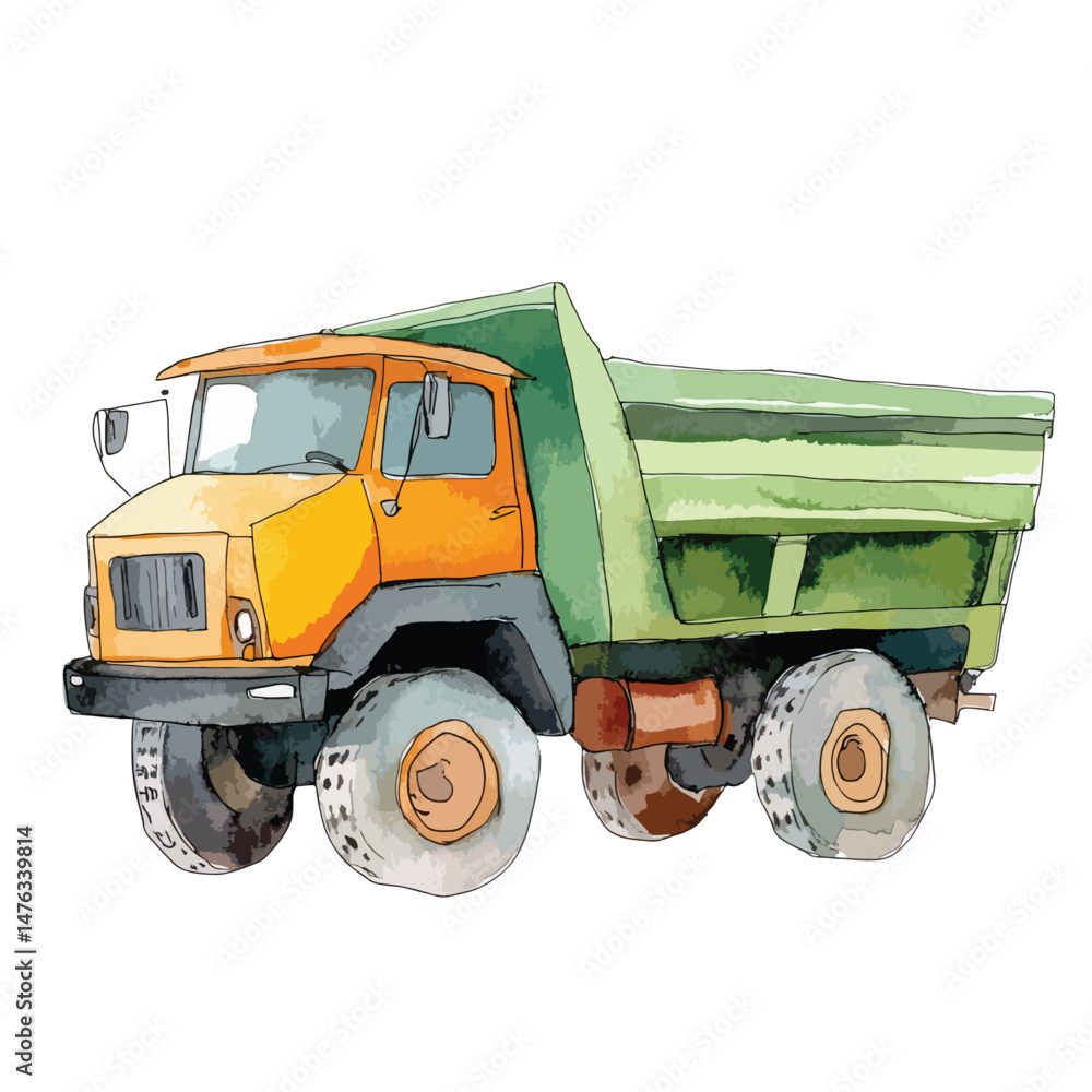 Obraz premium Dump Truck cute watercolors illustration isolated on white background
