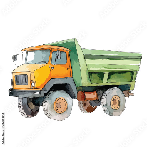 Dump Truck cute watercolors illustration isolated on white background