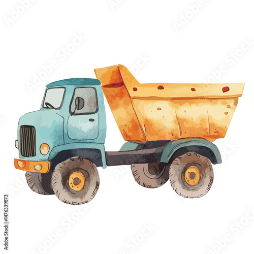 Dump Truck cute watercolors illustration isolated on white background