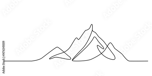 continuous line drawing of mountains in sketch style. flat vector illustration isolated on white background