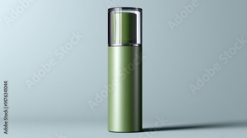 A green bottle with a clear top sits on a table