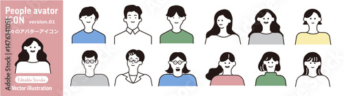 人物アバター、人々の顔アイコン、人物プロフィールアイコンイラストベクター素材集 (プロフィール/SNS/シンプル/編集可能) 