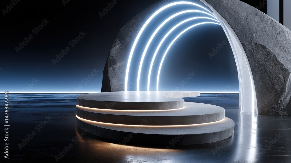 Fototapeta premium A large, curved stone archway with a blue sky in the background