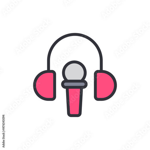 Headphones And Microphone Symbolizing Podcasting Or Broadcast Recording