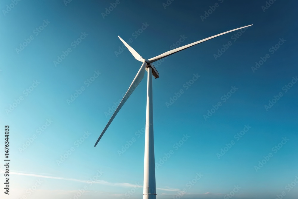 Obraz premium Tall Sleek Wind Turbine Against Clear Blue Sky in Daylight