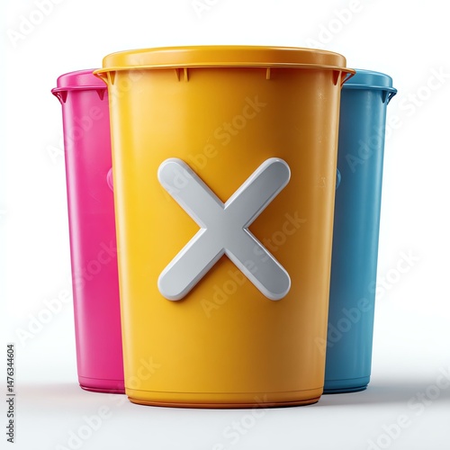 warning symbol Forbidden prohibit icons Colorful recycling bins promote waste management awareness and environmental responsibility in modern society. photo
