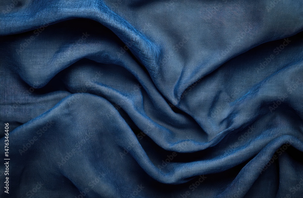 Deep blue fabric draped in soft folds Deep blue fabric draped in soft folds