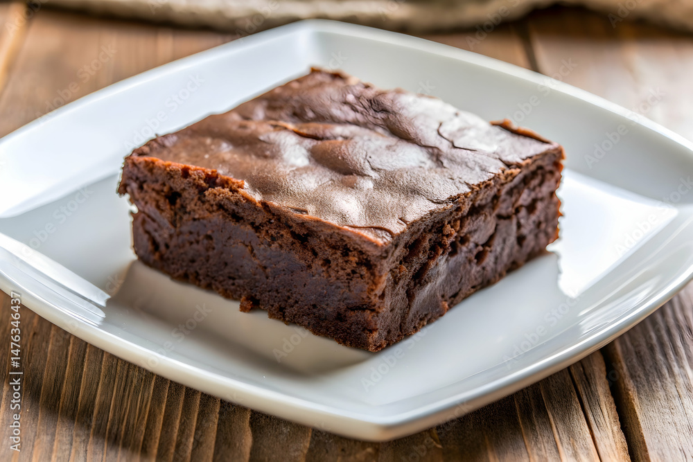 Chocolate brownie on white ceramic plate Chocolate brownie on white ceramic plate