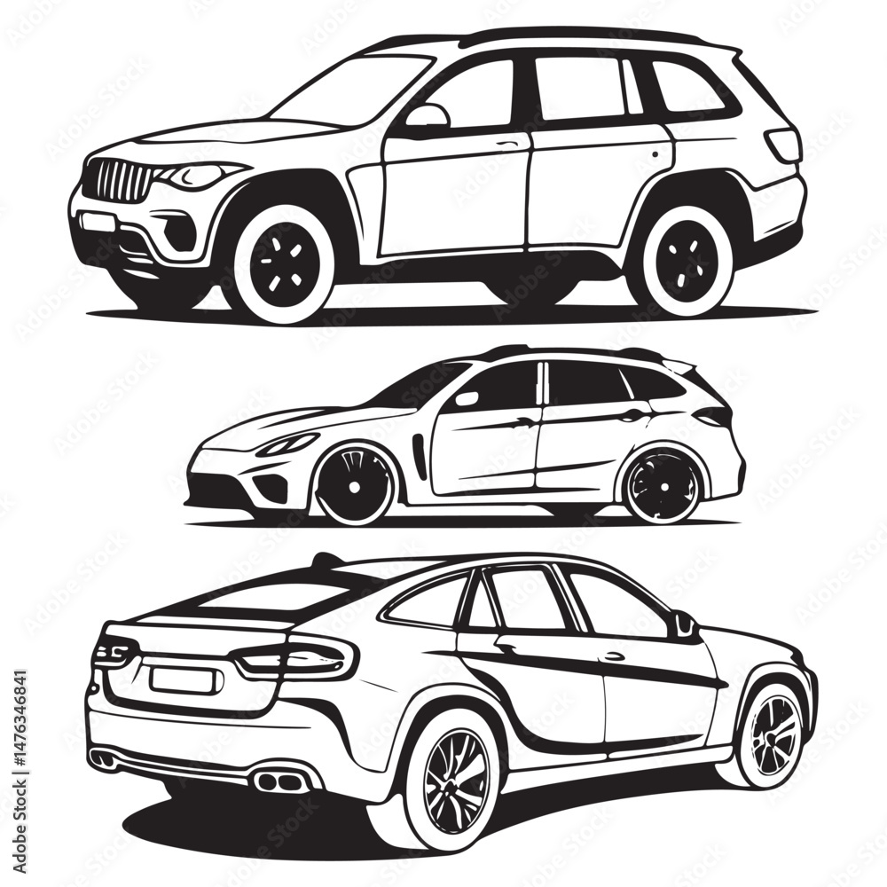 Obraz premium Vehicle elevation and top view vector flat illustration collection ideal for architectural design vector