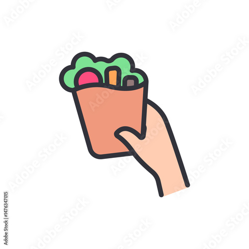 Stylized Illustration Of Hand Holding Deliciously Wrapped Doner Kebab