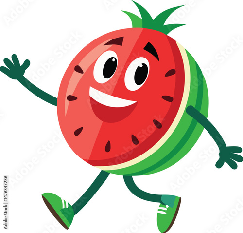 A flat vector silhouette of the retro fruit character a water melon dancing