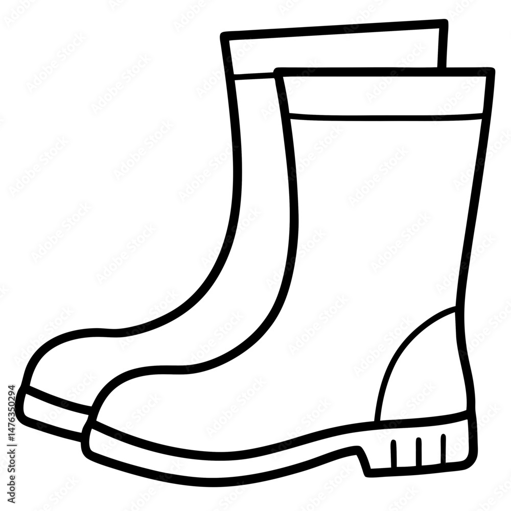 Simple Black Rain Boots Silhouette Vector on White Background Simple Black Rain Boots Silhouette Vector on White Background
