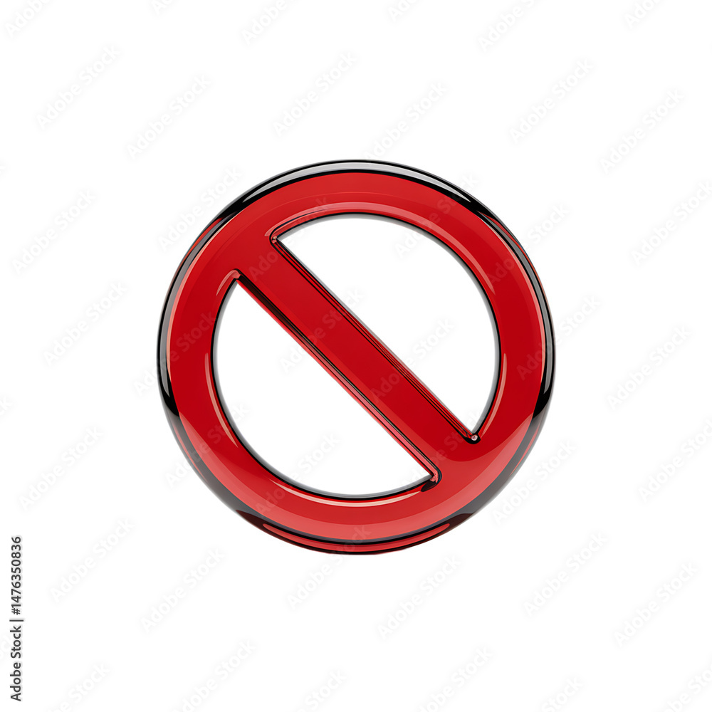 Red Glossy Prohibition Sign on Black on transparent background Red Glossy Prohibition Sign on Black on transparent background