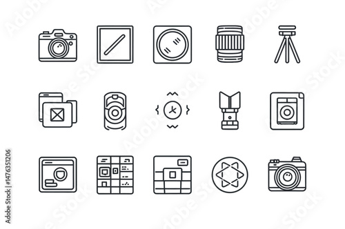 Vector Icons Representing Photography and Photo Editing Tools