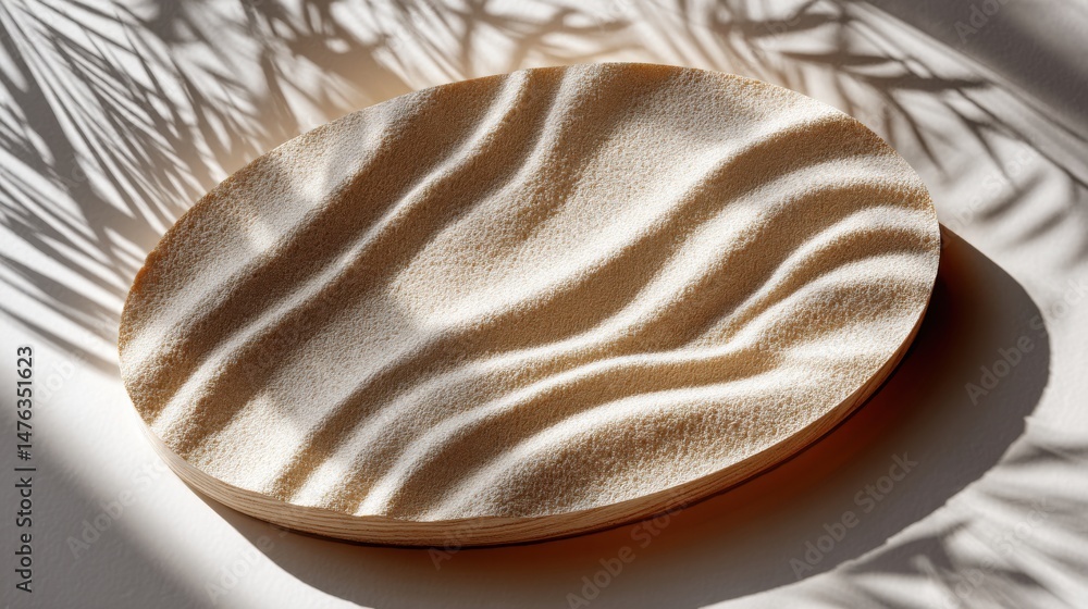 Fototapeta premium A wooden bowl with a sandy texture sits on a white surface