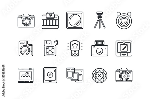 Vector Icons Representing Photography and Photo Editing Tools